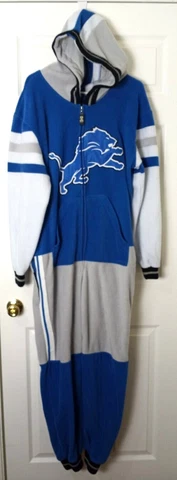 VINTAGE SPORT SEDO DETROIT LIONS FLEECE HOODED PAJAMA BLUE GRAY WHITE SIZE LARGE Cover