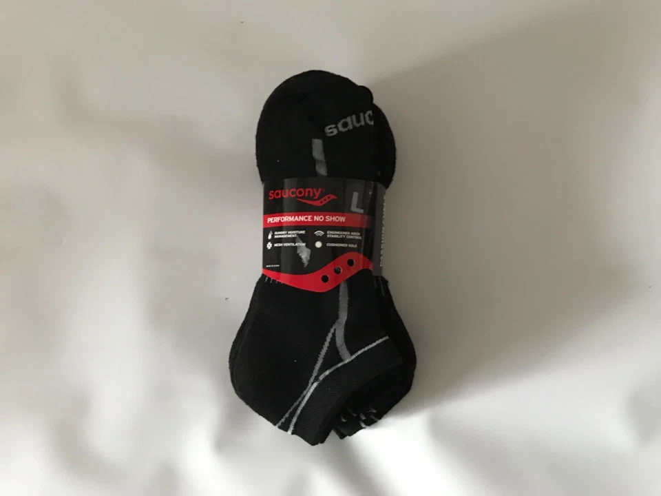 Saucony Men's Bolt Performance Comfort Fit No-show Socks Black 5 Pair Large 8-12