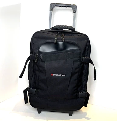 Ernst & Young Travel Luggage Black Rolling Suitcase Extension Handle 21" x 15" - Image 1 of 4