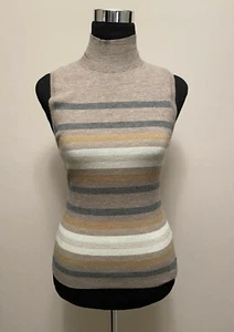 $355 NWT Theory Cashmere Sleeveless Stripe Shell Dark Heather Beige Top sz L - Picture 1 of 6