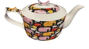 Porcelain Teapot Elephants Design Elephant Lovers Teapot Kitchen Tea Coffee - Picture 1 of 3