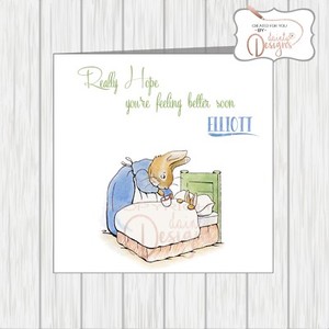 Personalised Peter Rabbit Get Well Soon Card Childs Boy Girl Grandson Son Nephew