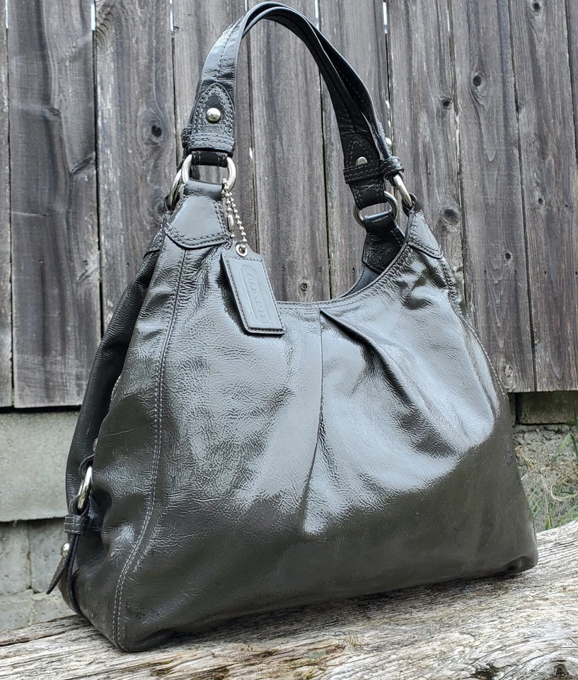 Bolso de hombro vintage Y2K Coach Maggie gris grafito charol C0982 13900 Foto 1 de 4