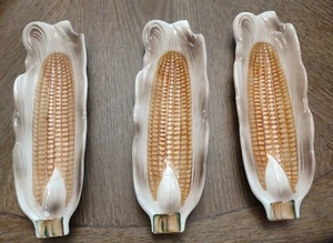 Vintage Set of 3 White & brown Ceramic Corn on the Cob Holders .DPG - Picture 1 of 8