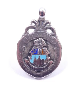 Antigua medalla Albert Fob plata esterlina 925 Fattorini 1938 sello 7,8 g - Imagen 1 de 5