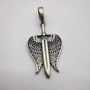 Vintage  Pendant Necklace Guardian Angel Wings 925 Sterling Silver Jewelry 3,52g - Picture 1 of 6