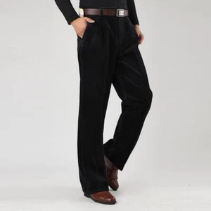 Men's Winter High Waist Warm Corduroy Trousers Formal Straight Thick Trousers - Picture 1 of 12