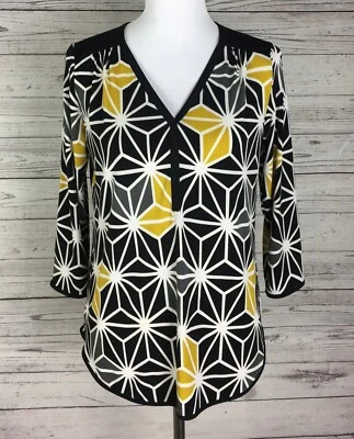Alfani Petite Top Women's Size PM Black White Yellow V-Neck Jersey Knit Stretch - Image 1 of 4