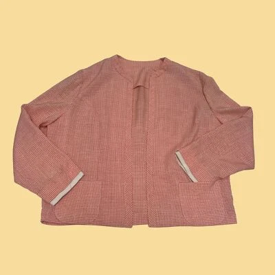 1950-х годов женщин розовый жакет, винтажный 50-х David кристалл моды розовый/белый жакет - Изображение 1 из 4