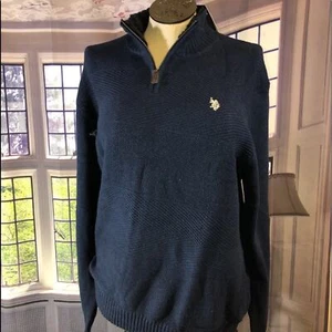 US Polo Association XL NWT sweater blue 1/4 zip faux Sherpa lined collar - Picture 1 of 7