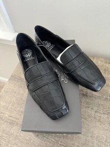 Vince Camuto VC-LANDERLA black Square Toe Croc Embossed Leather Loafers Size 8M - Picture 1 of 8