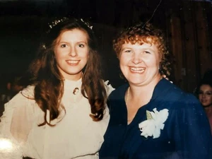 Vintage 1984 Bride with Lady Smiling Color Snapshot Photograph - Picture 1 of 8