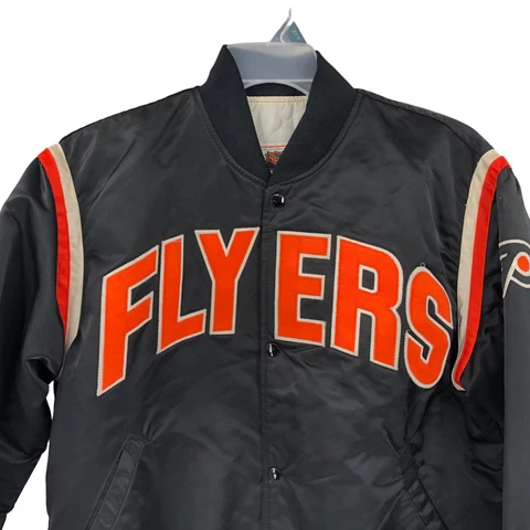 VTG Starter Philadelphia Flyers Black Satin Quilting Lining Jacket Size Large Cover