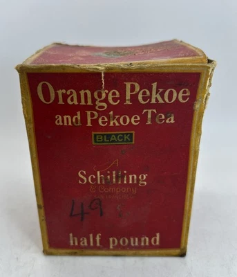Vintage Schilling Orange Pekoe and Pekoe Tea Black, Red Box, 1933 Kitchen Decor - Image 1 of 4