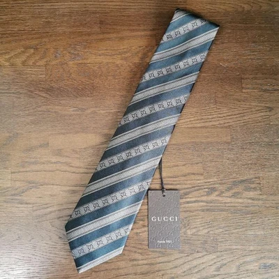 Gucci Neck Tie Green Brown Striped unused mint gift - Image 1 of 4