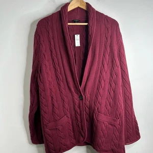 Giacca blazer cardigan Talbots maglia cavo collo sciallato bordeaux donna più 2X - Foto 1 di 9
