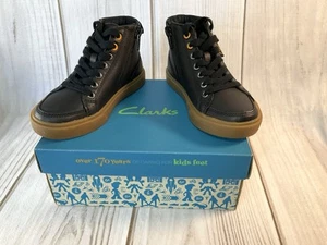 New Clarks Club Jive Inf kids Ankle Boots Black Leather Size 10 W - Picture 1 of 12