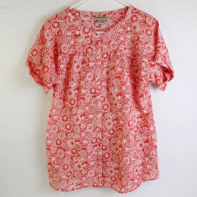 ExOfficio Coral Pink & White Floral Patterned Short-Sleeve Button-Up Women's Med - Image 1 of 4