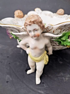 Antique Carl Thieme Potschappel Dresden Flower Large Oval Putti Console Bowl - Picture 1 of 22
