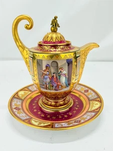 Royal Vienna Porzellan Deckel Krug & Unterteller Hector und Paris, um 1830 - Bild 1 von 17