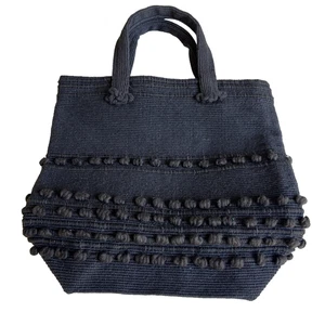 Vntg Arrowcraft Shop black  Handwoven Textile Tote Handbag Purse Gatlinburg Tenn - Picture 1 of 11