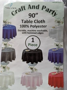Round Wedding Banquet White Polyester Fabric 90 Inch Tablecloth - Picture 1 of 5