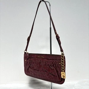 Rare sac bandoulière Miu Miu One bandoulière pochette cuir bordeaux occasion ex+ authentique - Photo 1/10