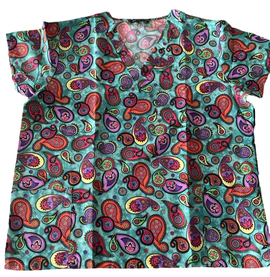 Cassandra O 2X Scrub Top Paisley Floral Multicolor NEW - Image 1 of 4