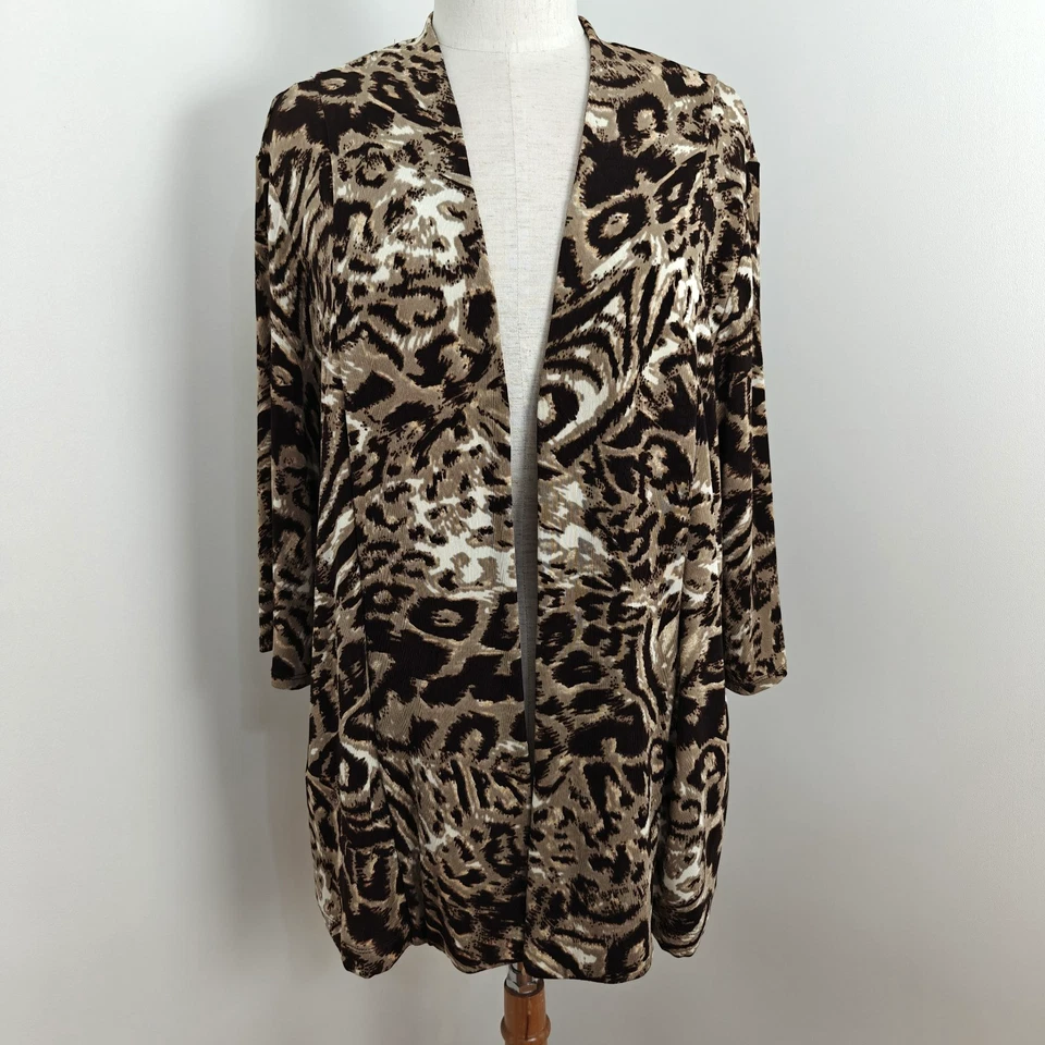 Куртка дорожная Chico's с открытой передней частью размер XL/3 миниатюрная? Коричневый анималистический принт стрейч - Изображение 1 из 4