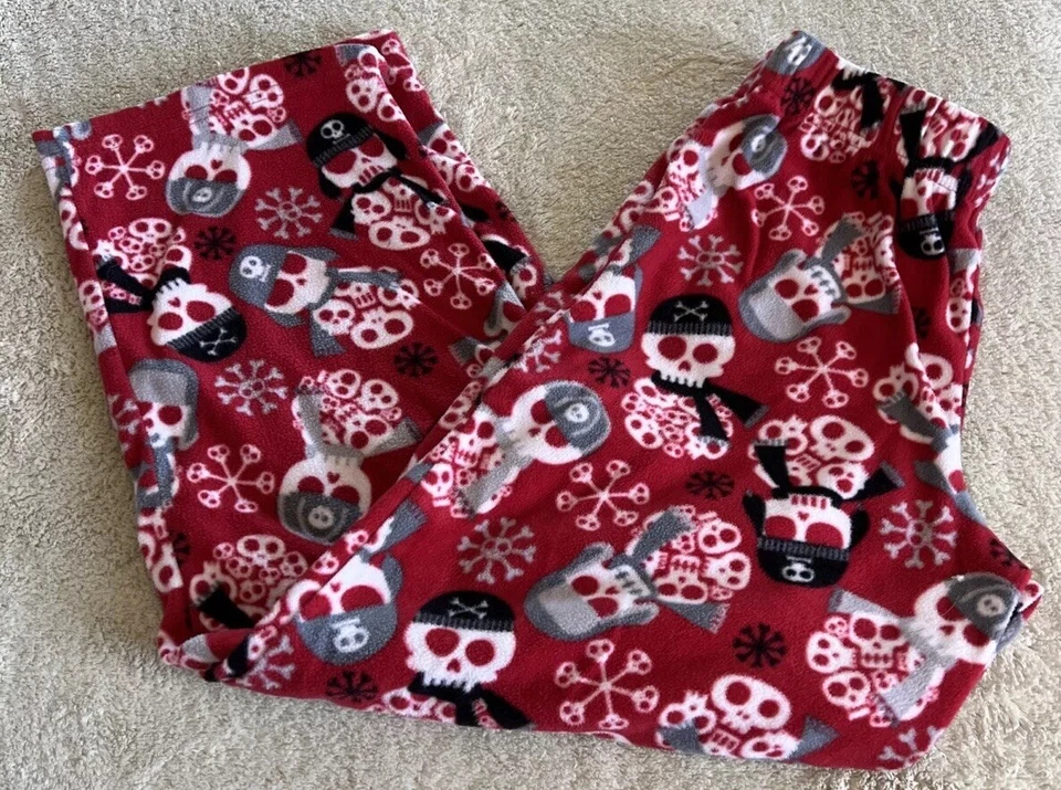 Joe Boxer Boys Red White Gray Pirate Skulls Fleece Pajama Pants 10-12 - Image 1 of 4