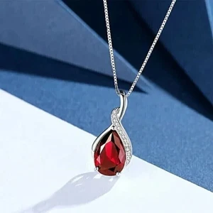 2.0Ct Oval Cut Simulated Red Ruby Women's Wedding Pendant 14K White Gold Plated - Picture 1 of 3