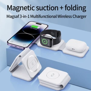 3 in 1 Wireless Charger Pad for iPhone 15 14 13 12 Pro/Max Airpods Apple Watch - Afbeelding 1 van 10