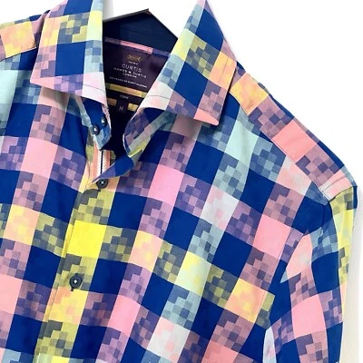 Hawes & Curtis London Shirt Mens Size Medium M Long Sleeve Blue Yellow Pink York - Image 1 of 4