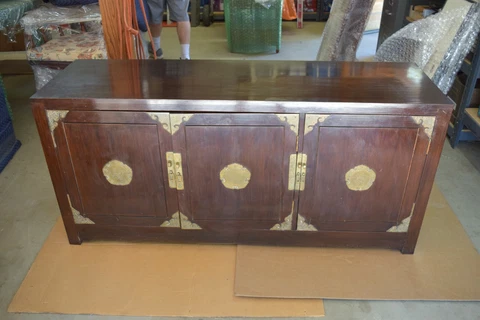 George Zee Rosewood Dresser Long Life Symbol 6 Drawers & 3 Doors Brass Hardware Cover