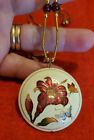Vintage Jewelry 30" Pendant Necklace Cloisonne Cream Enamel Lily & Butterfly  