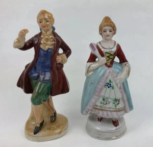 VTG MADE IN OCCUPIED JAPAN 2 PORCELAIN VICTORIAN MAN WOMAN DANCER 5” - Picture 1 of 12