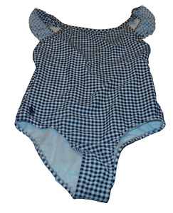 Polo Ralph Lauren Little Girl's Gingham Navy Blue Swimsuit Size 7 CUT NEAR SLEEV
