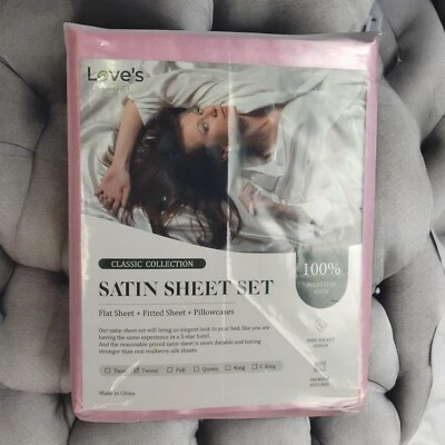 Love's Cabin Pink Satin 3 PCs Sheet Set Classic Collections  Size Twin XL - Image 1 of 4