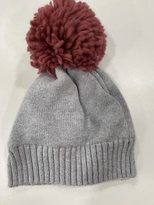 GYMBOREE Girls Unisex Gray Sweater Pink Mauve Pom Pom Beanie Hat Size XS/S - Picture 1 of 8