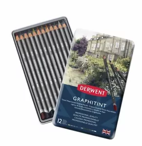 Derwent Graphitint 12 Tin Set of Tinted Graphite Water Soluble Colour Pencils - Picture 1 of 4