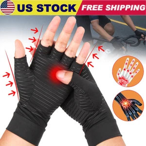 Non-slip Half Finger Joint Gloves Copper Fiber Pressure Gloves Anti Arthritis  - Picture 1 of 13