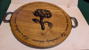 MUD PIE ARTICHOKE MOTIF WOODEN TRAY NWT 12" WIDE HANDLES EXC USED COND - Picture 1 of 4