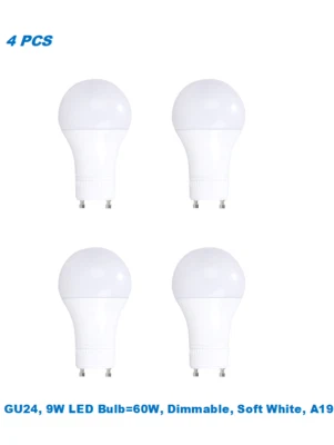 4 Bulbs, 9W(60W Equivalent), Dimmable,A19 LED,Soft White 3000K,GU24 Base Bulb - Image 1 of 2