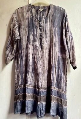 NEERU KUMAR Dress Medium Grey Cotton Silk Blend Shibori Tie Dye Tunic Kaftan - Image 1 of 4