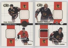 2001 Pacific Heads Up Game-Worn Jersey Quads Tony Amonte Eric Daze Kyle Calder