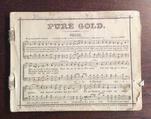 Pure Gold (1871, Softcover Missing) Big low & Main SheetNoteMusic - Picture 1 of 12
