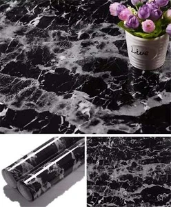 Black Marble Granite Contact Paper Countertop Vinyl Self Adhesive Film Counte - Picture 1 of 7