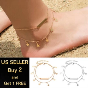 Double Layer Star Gold Silver Anklet Ankle Bracelet Foot Chain - Picture 1 of 7
