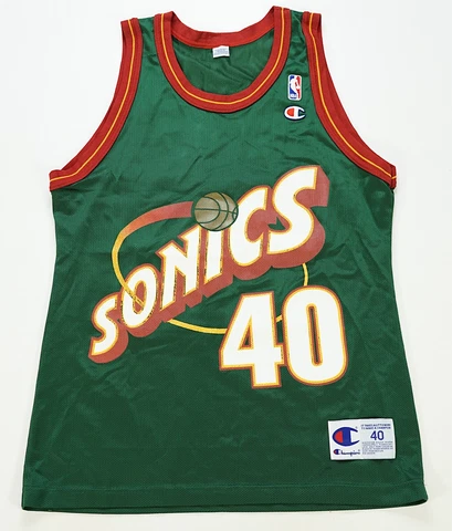 Rare Vintage CHAMPION Shawn Kemp Seattle Sonics Supersonics Jersey 90s Green 40 Cover
