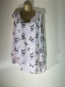 Womens M&Co Pink Blush Butterfly Pattern Asymmetrical Sleeveless Blouse Shirt - Picture 1 of 6
